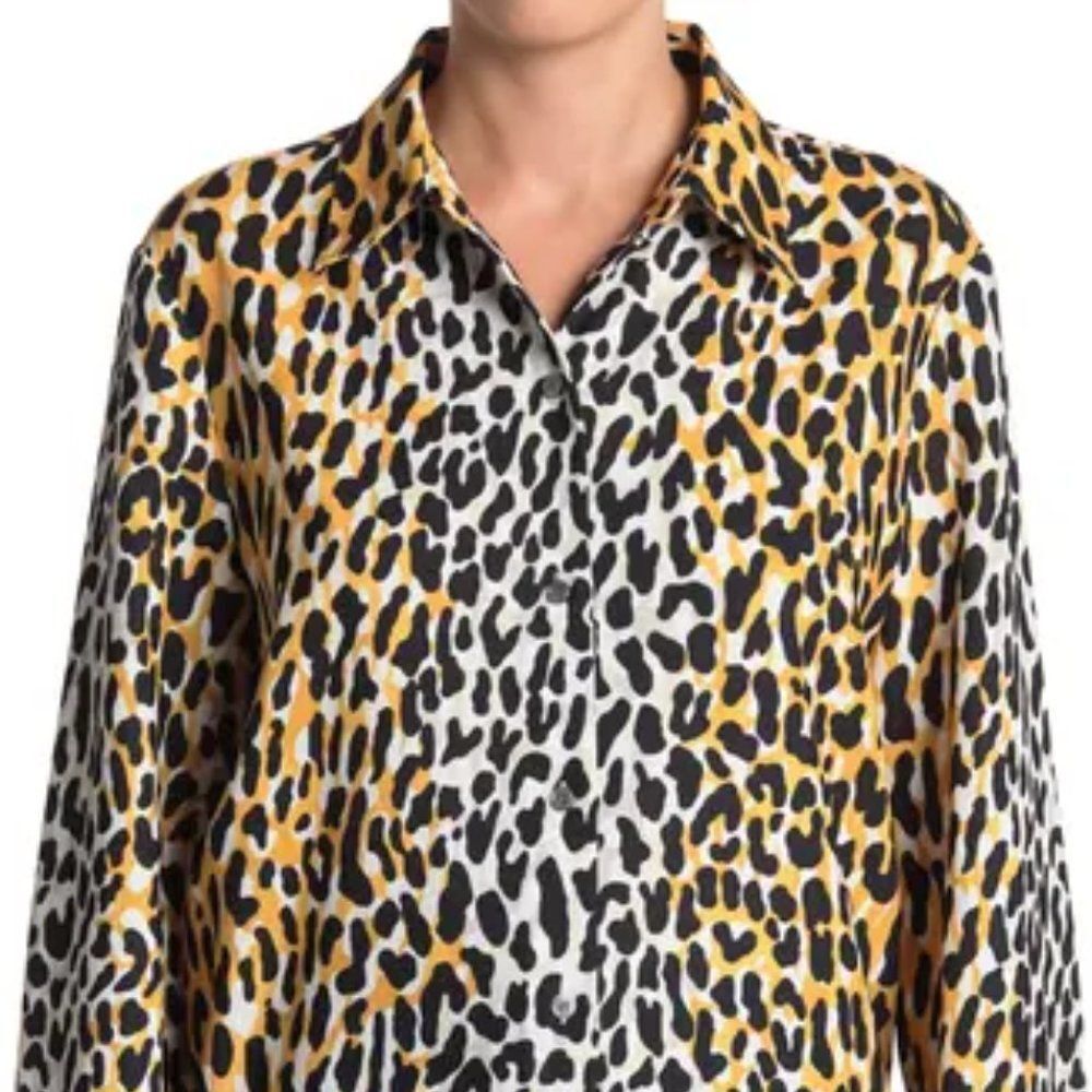 ST. JOHN COLLECTION Satin Back Leopard Print Shirt